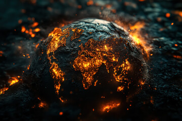 Wall Mural - black and orange planet with a fire on it. the fire is on the planet and it is surrounded by a lot o