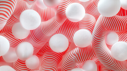 Poster - Abstract action of twisted stripes and spheres visual art contemporary environment close-up perspective modern concept