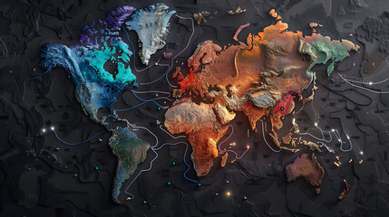 Poster - Dynamic global map visualization world digital art textured environment aerial view geographic insights
