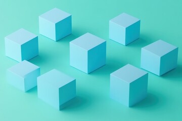 Poster - Abstract pastel blue cubes on turquoise background.