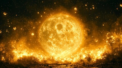 golden sphere in space with galaxy background