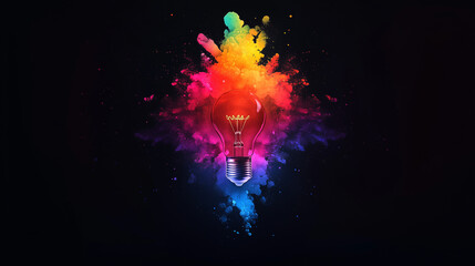 Wall Mural - artistic colorful explosion of paint from a Lightbulb with Impactful and inspiring energy, symbolizing idea and creativity