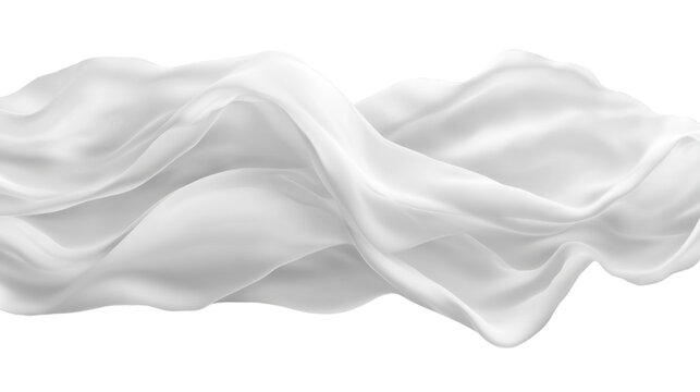 A delicate, elegant white fabric billowing in the wind, cut out and isolated on a transparent background, with subtle curves and soft, flowing edges