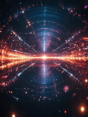 Aufkleber - Luminous Abstract Tunnel Background with Glowing Particles, Symbolizing Innovation and Technology. Perfect for Sci-Fi Designs, Futuristic Presentations, and Tech Company Websites.