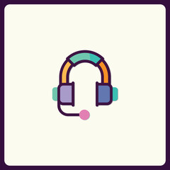Poster - Colorful customer service headset icon for communication and support
