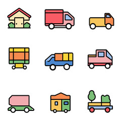 Poster - Colorful Delivery Truck Icons and House Icon Set for Transportation Design