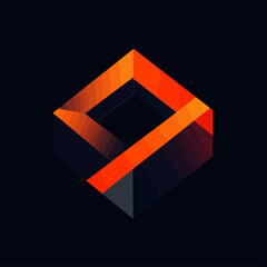 Poster - Abstract Cube Structure in Orange and Gray on Black Background.