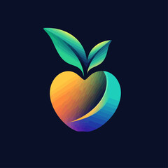 Poster - Gradient heart shaped fruit logo with leaves on dark background design
