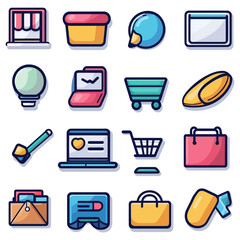 Poster - E-commerce Icon Set with Shopping Cart, Bag, Online Shop - Vector Image
