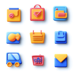 Poster - 3D render of stylized e-commerce icons representing online shopping