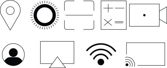 Fototapete - Vector illustration of a set of icons, Location, Brightness, Scan, Calculator, User, Laptop, WiFi, Screen cast icon.