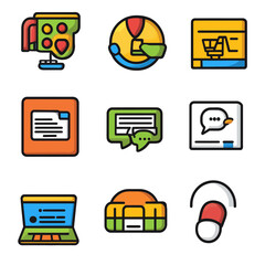 Poster - Diverse business icon set featuring technology communication and medicine