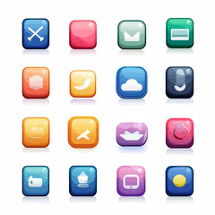 Poster - Set of Colorful Shiny App Icons with Various Symbols and Reflections