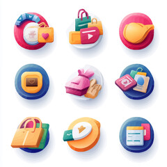 Poster - E-commerce Icons of Shopping Bags, Delivery, Social Media, and Food Order
