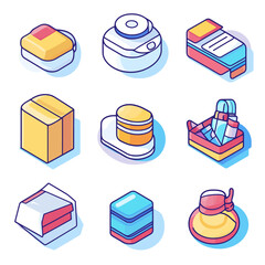 Poster - Isometric Boxes Delivery, Package, Food Container and Shopping Bags Set