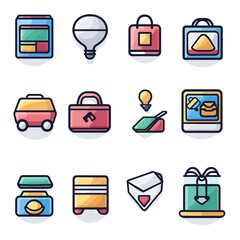 Poster - Collection of Illustrated Graphic Icons Representing Diverse Objects