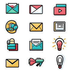 Poster - Modern Communication Icons Representing Email, Video, Ideas, and Messages
