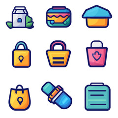 Poster - Colorful Icon Set Featuring Shopping, Location, Container, and Devices