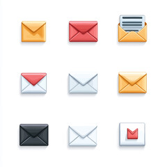 Poster - Colorful Email Icon Set - Online Communication and Notifications Concept