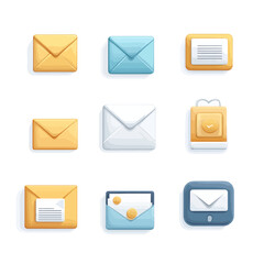 Poster - Email icon set. 3D rendering. Communication. Isolated on white.