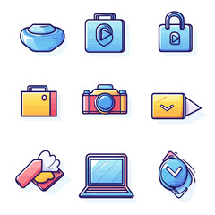 Poster - Blue and Yellow Icon Set featuring Technology, Design, and Social Media