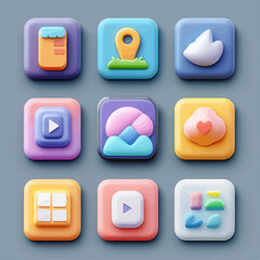 Poster - Colorful 3D App Icons on a Gray Background - UI/UX Design Elements