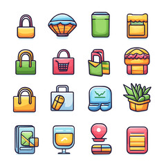 Poster - E-commerce Icons: Shopping Bags, Location Pins, and Technology Symbols