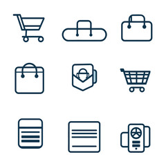 Poster - Shopping e-commerce outline icons: cart, bag, receipt and order form