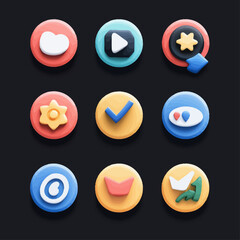 Poster - Creative app icon set features heart, play, star, check mark, growth