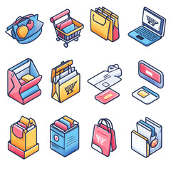 Poster - Online shopping icons set, e-commerce elements, isometric design vector