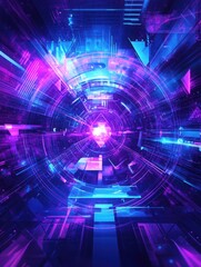 Fototapete - Vibrant Abstract Background with Futuristic Neon Tunnel, Symbolizing Innovation and Technology. Ideal for Sci-Fi Designs, Video Game Interfaces, and Digital Art Projects.