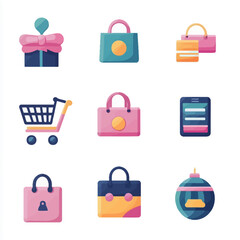 Poster - Vector graphic of shopping icons including bags, cart, gift and more