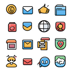 Poster - Colorful Icon Set: Email, Globe, Hand, Folder, Coin, and More Symbols