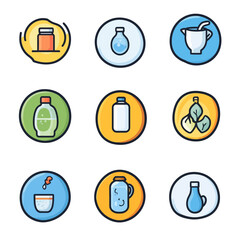Poster - Assorted Bottles and Container Icons - Liquid Storage, Food Storage