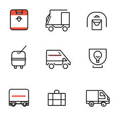 Poster - Delivery and storage thin line icons for moving and logistics solutions