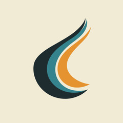 Poster - Abstract wave design in blue, orange, and black on beige background