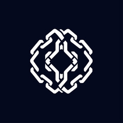 Poster - White Interlocking Geometric Ornament on Dark Blue Background Design