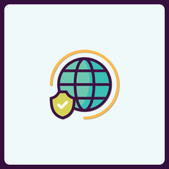 Poster - Internet security icon: globe encircled with shield, vector design symbol