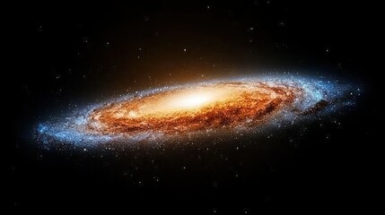 Wall Mural - A vibrant spiral galaxy, swirling with orange and blue hues, set against a dark, star-studded backdrop