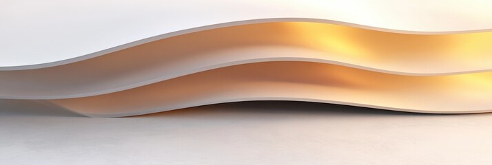Wall Mural - Abstract wave-patterned wall with warm lighting and curved design