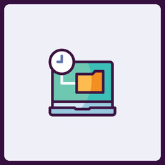Poster - stylized laptop displaying file transfer icon representing data management