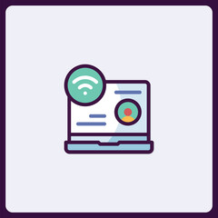 Poster - Illustration presenting laptop with profile and wireless signal connection