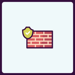 Poster - Firewall protection concept with shield and brick wall illustration