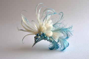 Poster - Feathered Art Piece with Blue and White Color Combination Displaying Elegance