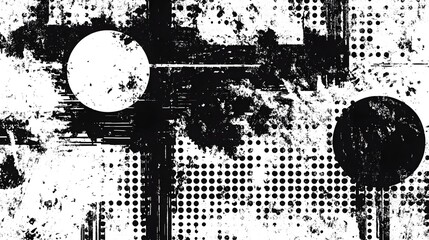 Leinwandbilder - Monochrome Digital Abstract Grunge Texture Backdrop with Geometric Shapes and Distressed Effects