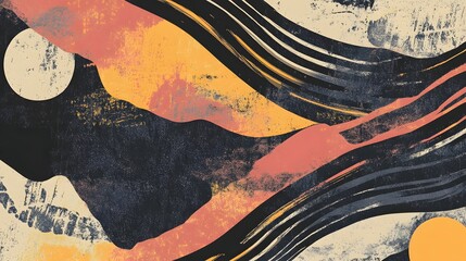 Aufkleber - Moody Abstract Landscape with Geometric Shapes Vibrant Colors and Textured Patterns for Digital Art Design and Wallpaper