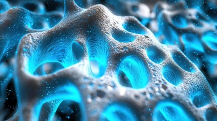 Poster - Close-up View of Hypothetical Microbial Structure in Blue Light