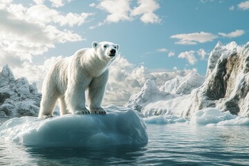 big polar bear standing confidently and drifting on ice floe