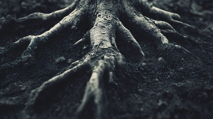 Canvas Print - dark tree roots in the ground: nature photography