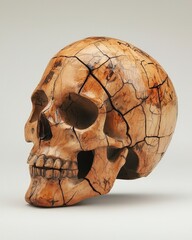 Poster - Intricate Natural Wood Skull Sculpture with Detailed Carvings